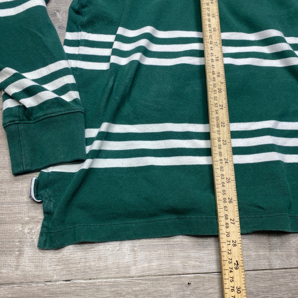 Lands End Rugby Shirt Mens Med Tall 100% Cotton Green White Stripe Long Sleeve - Picture 7 of 8
